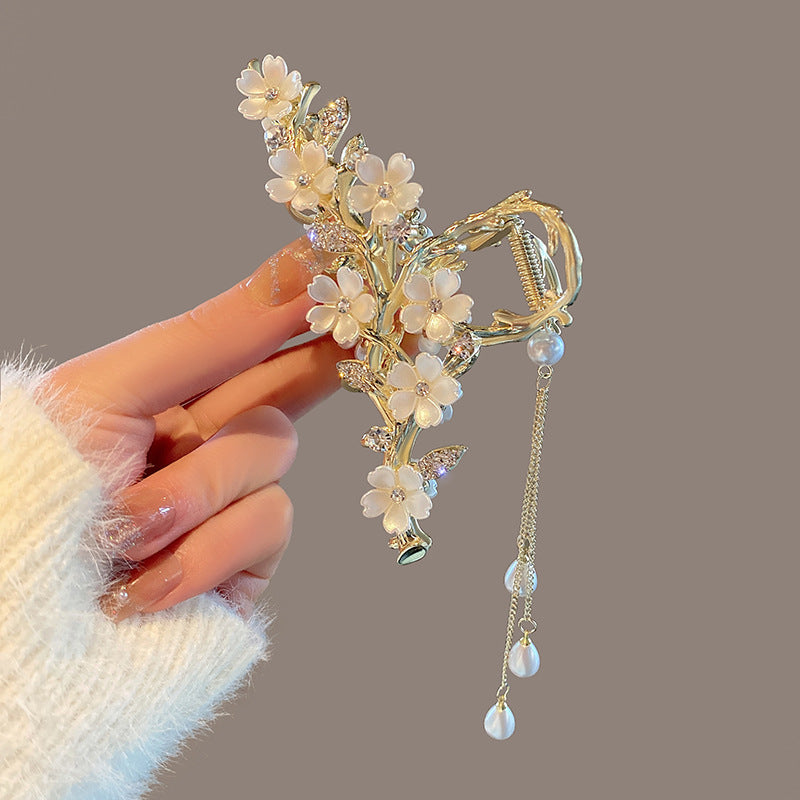Pearl Orchid Tassel Hair Clip