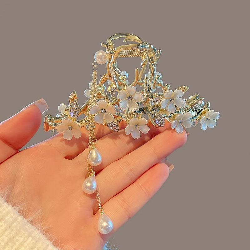 Pearl Orchid Tassel Hair Clip
