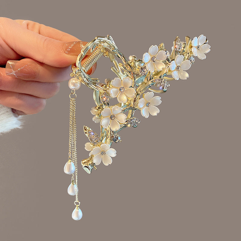 Pearl Orchid Tassel Hair Clip